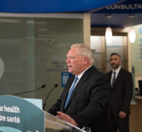 Ontario Premier Doug Ford speaks during a press conference at a Shoppers Drug Mart pharmacy in Etobicoke on Jan. 11, 2023.  Tijana Martin/The Canadian Press.