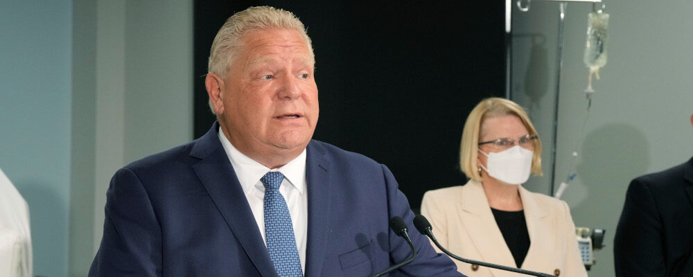 Ontario Premier Doug Ford makes an announcement on healthcare in the province with Health Minister Sylvia Jones in Toronto, Monday, Jan. 16, 2023. Frank Gunn/The Canadian Press.