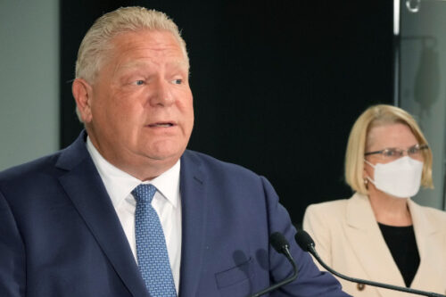 Ontario Premier Doug Ford makes an announcement on healthcare in the province with Health Minister Sylvia Jones in Toronto, Monday, Jan. 16, 2023. Frank Gunn/The Canadian Press.