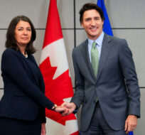 Prime Minister Justin Trudeau meets with Alberta Premier Danielle Smith as  Canada's premiers meet in Ottawa on Tuesday, Feb. 7, 2023 in Ottawa. Sean Kilpatrick/The Canadian Press. 