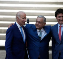 U.S. President Joe Biden, from left, Mexican President Andres Manuel Lopez Obrador and Canada's Prime Minister Justin Trudeau, pose for a photo during the North America Summit, at the National Palace in Mexico City, Tuesday, Jan. 10, 2023. Fernando Llano/AP Photo.