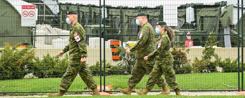 Military health-care personnel are on site at a mobile health unit at Sunnybrook Hospital during the COVID-19 pandemic in Toronto on Friday, April 30, 2021. Nathan Denette/The Canadian Press.