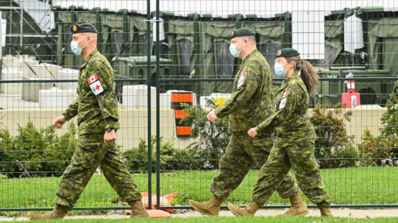 Military health-care personnel are on site at a mobile health unit at Sunnybrook Hospital during the COVID-19 pandemic in Toronto on Friday, April 30, 2021. Nathan Denette/The Canadian Press.
