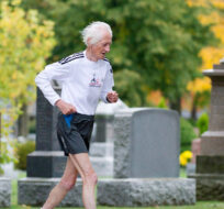 Ed Whitlock does his daily training in a cemetery in Milton, Ont., on Tuesday, Oct. 9, 2012. Nathan Denette/The Canadian Press. 