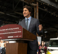 Prime Minister Justin Trudeau speaks during a news conference announcing the construction of an electric vehicle battery production plant by Volkswagen Group’s battery company PowerCo SE in St. Thomas, Ontario Friday, April 21, 2023. Tara Walton/The Canadian Press. 