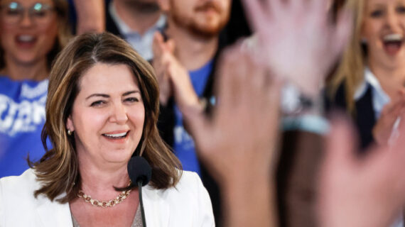 United Conservative Party Leader Danielle Smith attends an election campaign rally in Calgary, Alta., Thursday, May 25, 2023. Jeff McIntosh/The Canadian Press. 