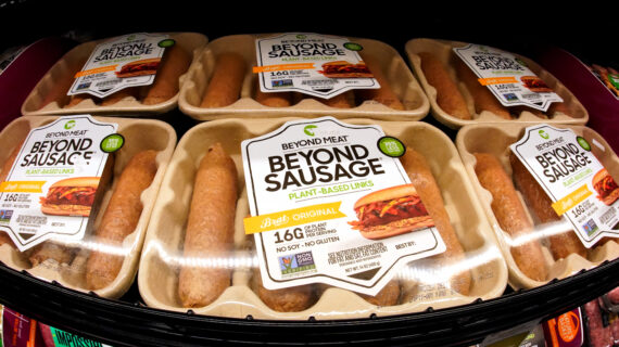 Beyond Meat brand Beyond Sausage are displayed in a cooler in a market in Pittsburgh, Wednesday, May 5, 2021. Gene J. Puskar/AP Photo. 