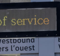 "Out of Service" signs are shown on the Eglinton Crosstown LRT in Toronto on May 5, 2023. Frank Gunn/The Canadian Press.