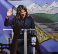 UCP Leader Danielle Smith makes her victory speech in Calgary on May 29, 2023. Jeff McIntosh/The Canadian Press.