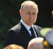 Russian President Vladimir Putin attends a wreath-laying ceremony in Moscow, Russia, Thursday, June 22, 2023. Sergey Guneev, Sputnik, Kremlin Pool Photo via AP.