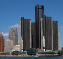 The Detroit skyline is shown from the Detroit River on May 12, 2020. Paul Sancya/AP Photo. 
