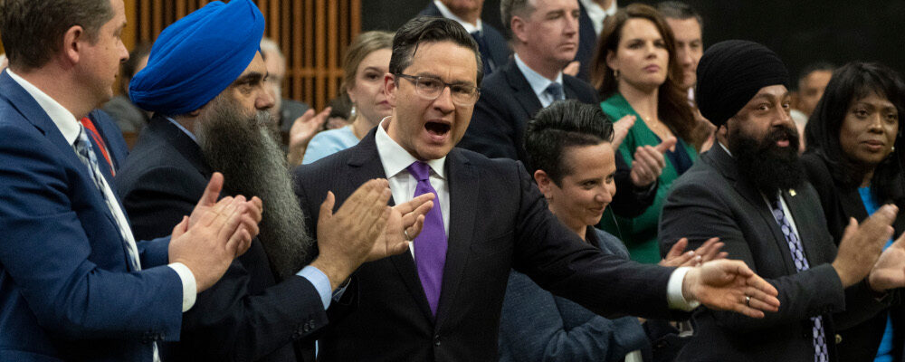 Conservative Leader Pierre Poilievre makes a point as he questions the government during Question Period, in Ottawa, Monday, May 1, 2023. Adrian Wyld/The Canadian Press. 