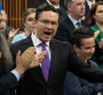 Conservative Leader Pierre Poilievre makes a point as he questions the government during Question Period, in Ottawa, Monday, May 1, 2023. Adrian Wyld/The Canadian Press. 