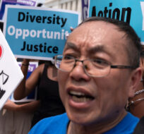 Demonstrators protest outside of the Supreme Court in Washington, Thursday, June 29, 2023, after the Supreme Court struck down affirmative action in college admissions, saying race cannot be a factor. Jose Luis Magana/AP Photo.