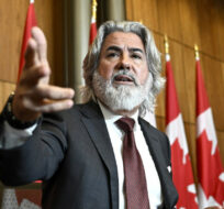 Minister of Canadian Heritage Pablo Rodriguez speaks during a news conference on Bill C-18, the Online News Act, on July 5, 2023. Justin Tang/The Canadian Press.