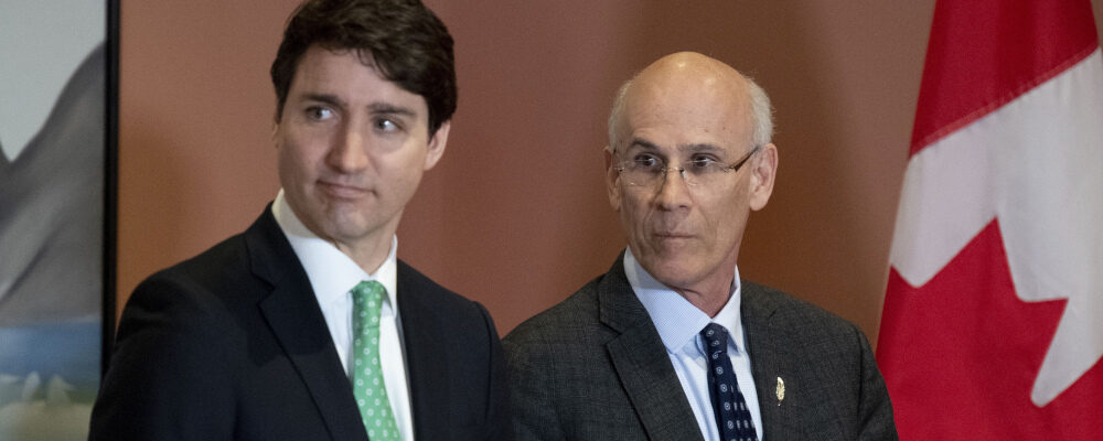 Prime Minister Justin Trudeau stands with Clerk of the Privy Council Michael Wernick during a cabinet shuffle at Rideau Hall in Ottawa on Friday, March 1, 2019. Justin Tang/The Canadian Press. 