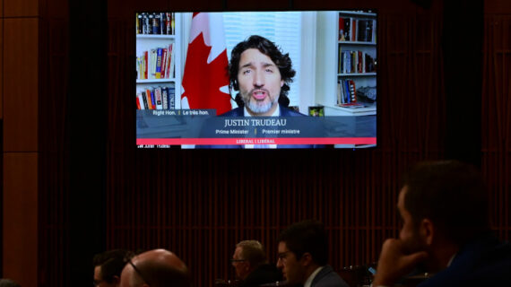 Prime Minister Justin Trudeau rises virtually during question period in the House of Commons on Parliament Hill in Ottawa on Tuesday, June 22, 2021. Sean Kilpatrick/The Canadian Press.
