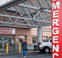 The entrance to the emergency department at Peter Lougheed hospital is pictured in, Calgary, Alta., Tuesday, Aug. 22, 2023. Jeff McIntosh/The Canadian Press. 