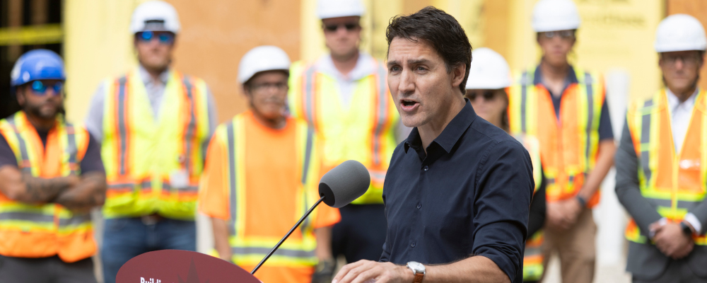 Prime Minister Justin Trudeau visits the construction site of an affordable housing project in London, Ont. on Wednesday, September 13, 2023. Nicole Osborne/The Canadian Press. 