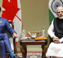 Prime Minister Justin Trudeau takes part in a bilateral meeting with Indian Prime Minister Narendra Modi during the G20 Summit in New Delhi, India on Sunday, Sept. 10, 2023. Sean Kilpatrick/The Canadian Press. 