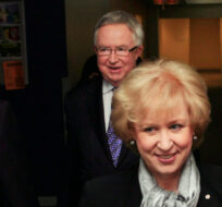 Former Canadian Prime Ministers Paul Martin, Joe Clark, Kim Campbell, and Brian Mulroney (left to right) prior to appearing as judges on CBC Television's 'Canada's Next Great Prime Minister' in Toronto on Tuesday, February 10, 2009. Darren Calabrese/The Canadian Press. 