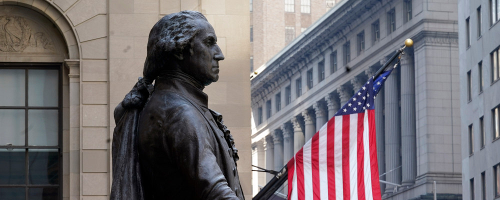 The Federal Hall statue of George Washington overlooks the New York Stock Exchange, Monday, June 7, 2021. Richard Drew/AP Photo. 