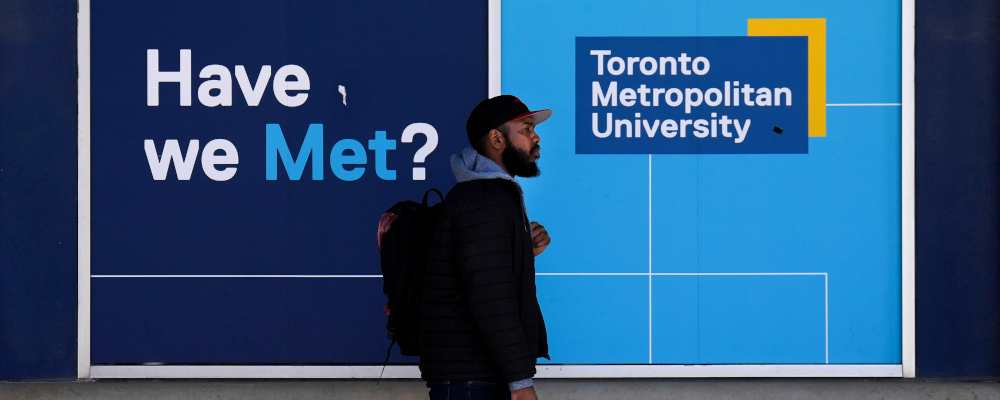 Students make their way around Toronto Metropolitan University in Toronto on Wednesday, April 26, 2023. Nathan Denette/The Canadian Press. 