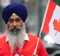 A member of the Sikh community during a Canada Day parade in Montreal, Saturday, July 1, 2023. Graham Hughes/The Canadian Press. 