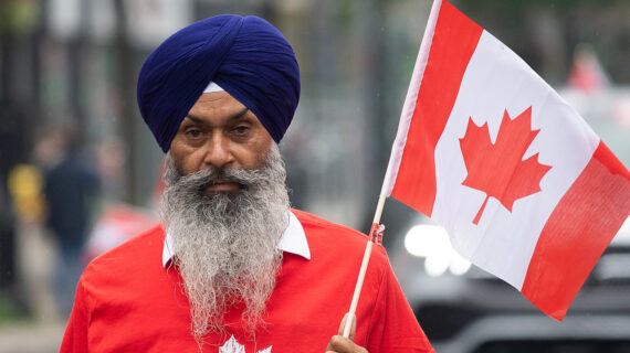 A member of the Sikh community during a Canada Day parade in Montreal, Saturday, July 1, 2023. Graham Hughes/The Canadian Press. 