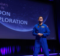 Canadian Astronaut Jeremy Hansen speaks to an audience at the Ontario Science Centre, Saturday, October 28, 2023. COURTESY OF THE ONTARIO SCIENCE CENTRE.