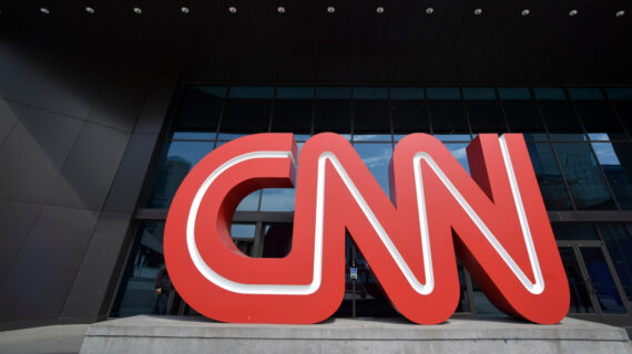 Signage is seen at CNN center, Thursday, April 21, 2022. Mike Stewart/AP Photo.