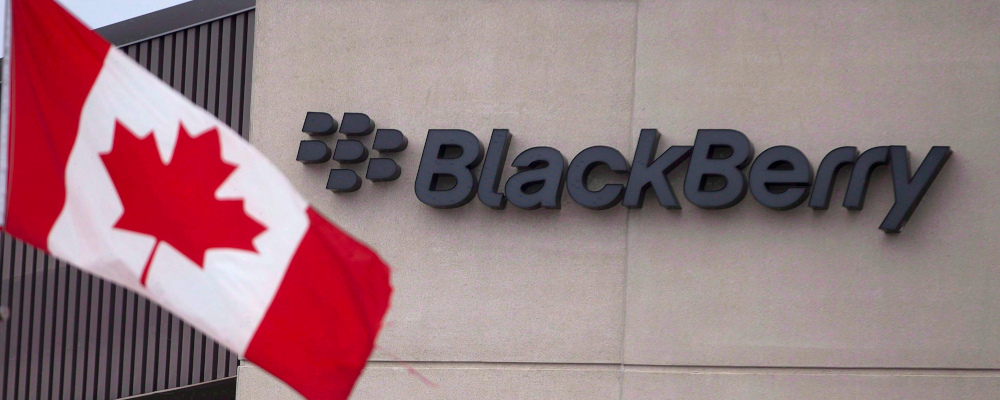 A Canadian flag flies at BlackBerry's headquarters in Waterloo, Ontario, In this July 9, 2013 photo. Geoff Robins/The Canadian Press. 