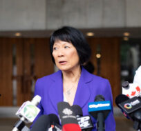 Toronto mayor Olivia Chow speaks to media outside City Hall in Toronto, Tuesday, June 27, 2023. Arlyn McAdorey/The Canadian Press. 