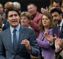Prime Minister Justin Trudeau is applauded as he speaks  during Question Period, Wednesday, November 29, 2023 in Ottawa. Adrian Wyld/The Canadian Press. 