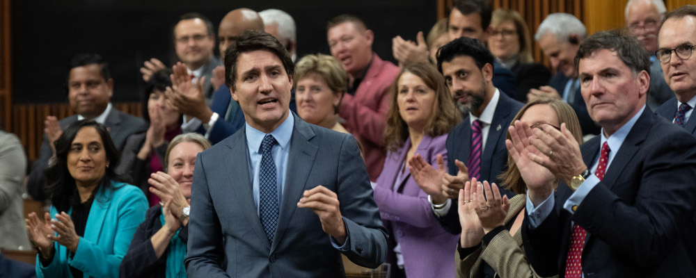 Prime Minister Justin Trudeau is applauded as he speaks  during Question Period, Wednesday, November 29, 2023 in Ottawa. Adrian Wyld/The Canadian Press. 