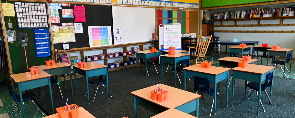 An empty classroom is shown in Toronto in a Monday, Sept. 14, 2020 file photo. Nathan Denette/The Canadian Press. 