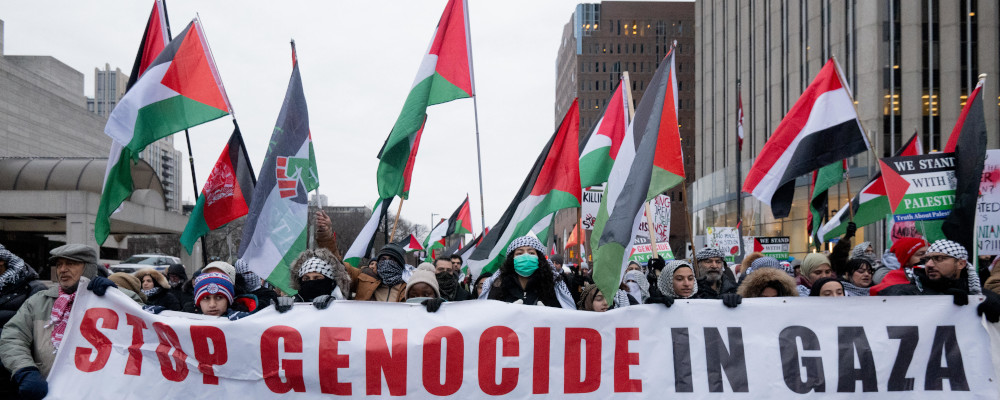 Pro-Palestinian protesters march during a demonstration in Ottawa, on Saturday, Dec. 23, 2023. Spencer Colby/The Canadian Press. 
