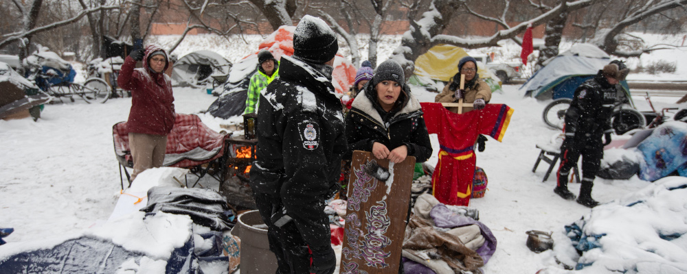 Police prepare to clear homeless encampments in Edmonton, Tuesday, Jan. 9, 2024. Jason Franson./The Canadian Press. 