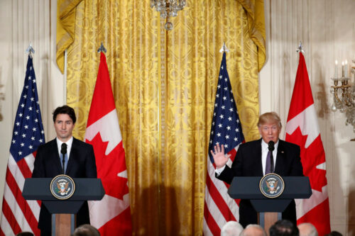 President Donald Trump and Canadian Prime Minister Justin Trudeau participate in a joint news conference in the East Room of the White House in Washington, Monday, Feb. 13, 2017. (Pablo Martinez Monsivais/AP Photo)