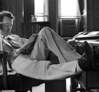 Opposition Leader Joe Clark relaxes in his historic Parliament Hill office in Ottawa on Wednesday, December 29, 1976. Ron Poling/The Canadian Press. 
