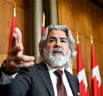 Minister of Canadian Heritage Pablo Rodriguez speaks during a news conference on Bill C-18, July 5, 2023. Justin Tang/The Canadian Press.