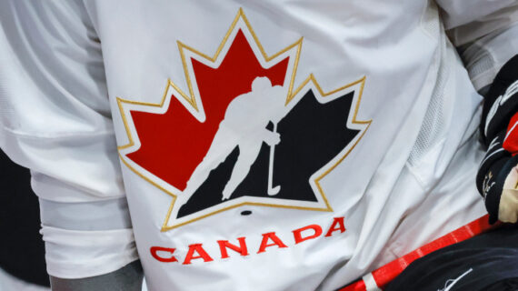 A Hockey Canada logo is shown on the jersey of a player with Canada’s National Junior Team during a training camp practice in Calgary, Alta., Tuesday, Aug. 2, 2022. Jeff McIntosh/The Canadian Press. 