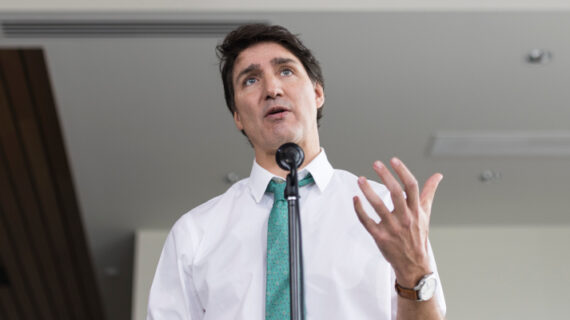 Prime Minister Justin Trudeau makes an announcement in Waterloo, Ont. on Friday, February 2, 2024. Nick Iwanyshyn/The Canadian Press. 