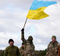 Ukrainian soldiers at Bovington Camp, a British Army military base where they are training on Challenger 2 tanks, in Dorset, England, Wednesday Feb. 22, 2023. Ben Birchall/Pool via AP.