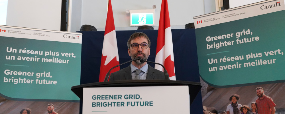 Minister of Environment and Climate Change Steven Guilbeault speaks during media availability at the Climate Positive Energy Initiative conference in Toronto, on Thursday, Aug.10, 2023. Arlyn McAdorey/The Canadian Press. 