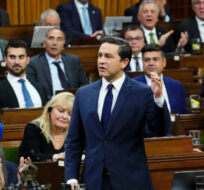 Conservative Leader Pierre Poilievre rises during question period in the House of Commons on Parliament Hill in Ottawa on Wednesday, Oct. 25, 2023. Sean Kilpatrick/The Canadian Press. 