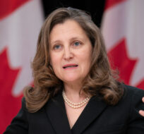 Deputy Prime Minister and Minister of Finance Chrystia Freeland responds to a question during a weekly news conference, February 27, 2024 in Ottawa. Adrian Wyld/The Canadian Press.
