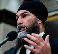 NDP Leader Jagmeet Singh speaks to reporters in the Foyer of the House of Commons on Parliament Hill in Ottawa, on Monday, March 18, 2024. Spencer Colby/The Canadian Press. 