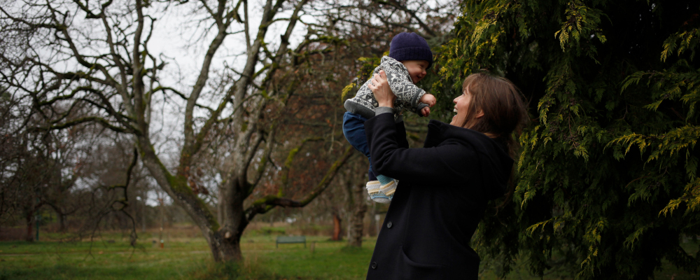 New mother Madeleine Shaw shares a moment with her son George Shaw-Macdonald while at Beacon Hill Park in Victoria, B.C., on Friday, December 18, 2020. Chad Hipolito/The Canadian Press. 