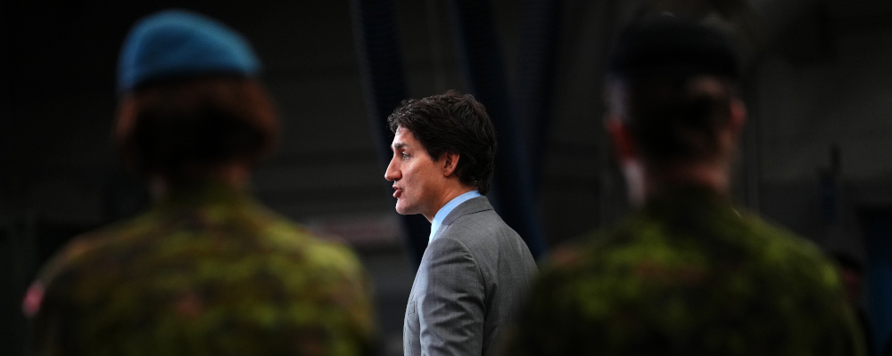 Prime Minister Justin Trudeau speaks to media at CFB Kingston in Kingston, Ont., Tuesday, March 7, 2023. Sean Kilpatrick/The Canadian Press. 